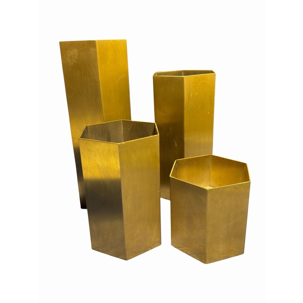 Set of 4 Brass Hexagon‎ Display Risers Candle Holders Wedding Decor